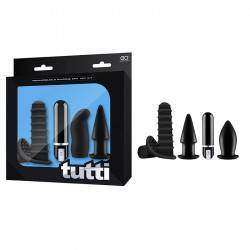 Tutti - Kit de plug anal em silicone e vibrador recarregável