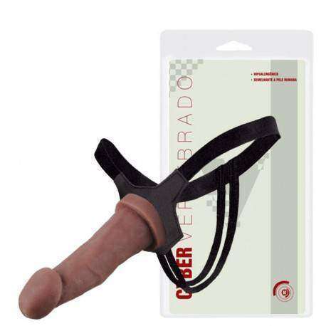 Cinta com prótese peniana vertebrada em Cyber Skin® 19 x 4,5Cm - Cor Chocolate