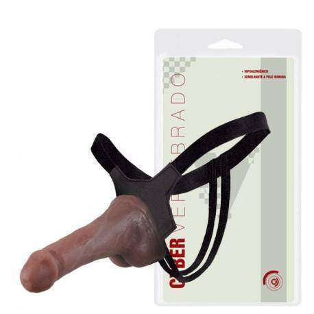 Cinta com prótese peniana vertebrada em Cyber Skin® 17 x 3,5Cm - Cor Chocolate