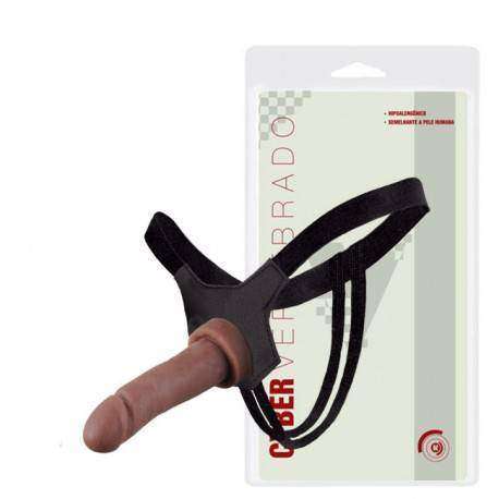 Cinta com prótese peniana vertebrada em Cyber Skin® 16 x 3,5Cm - Cor Chocolate