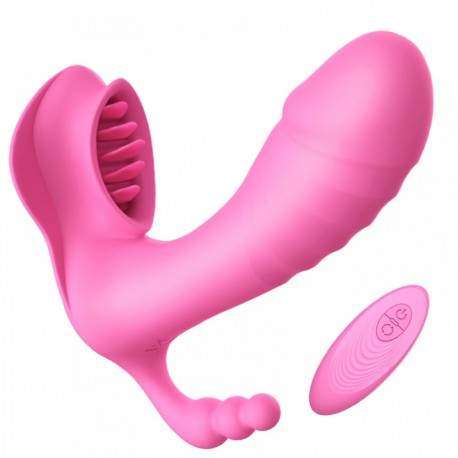 Vibrador com estimulador clitoriano, mini pênis e 7 variações de Vibração Recarregável - SEX MASSAGER Dibe