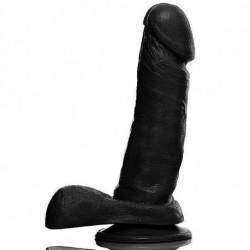 Pênis macio e flexível com Escroto e ventosa - 16,5 x 4 cm na cor preto