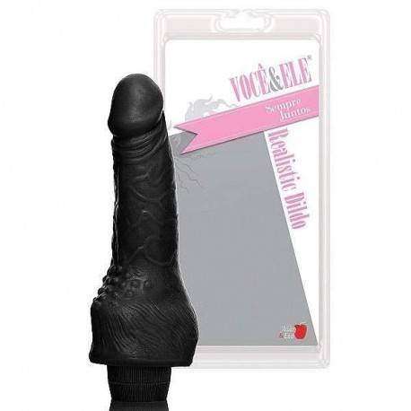 Pênis macio e flexível com massageador e vibrador 14,5 x 3,5 cm na cor preto