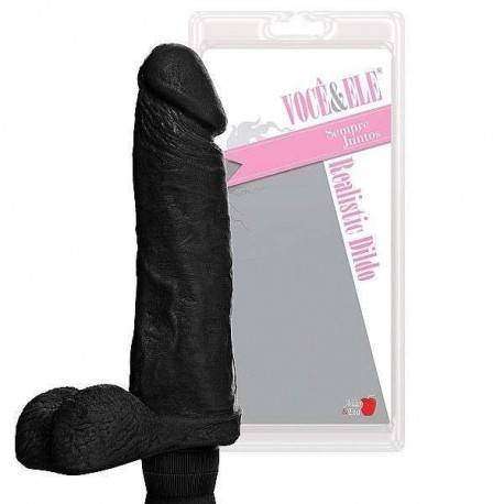 Pênis macio e flexível com Escroto e Vibrador - 20 x 4,5 cm na cor preto
