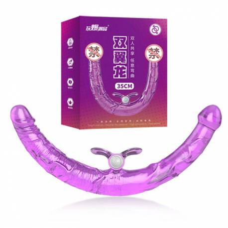 Pênis Duplo em Jelly Lilás com Bullet para Estimulação do Clitóris -35 cm - Love Nest