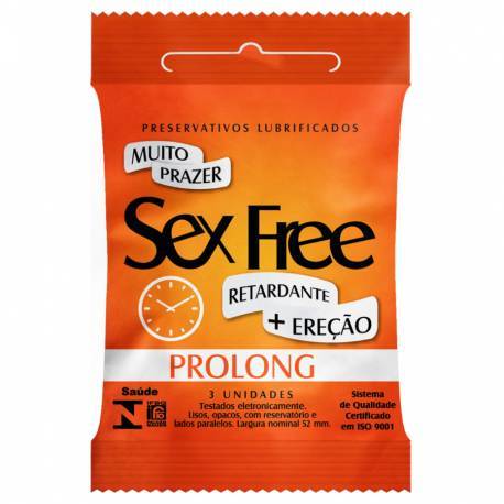 Preservativo Lubrificado PROLONG - Preservativo Retardante - Sex Free c/3 Un