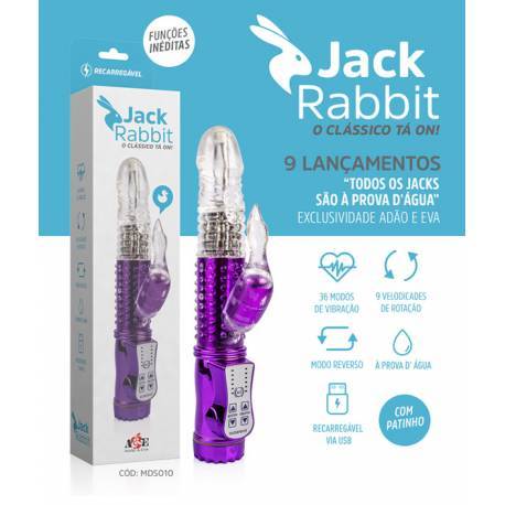 Vibrador Rotativo Patinho Clássico Jack Rabbit RECARREGÁVEL 36 modos de Vibração