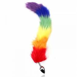 Plug Anal em Aço com cauda Longa de Raposa Colorida LGBTQI+ c/ 40 cm Joia Anal