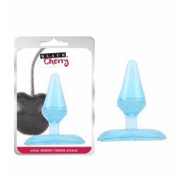 Mini Plug Cone com Alça plana em Silicone Azul - Plug para Iniciantes Black Cherry - 4,5 x 2,5 cm