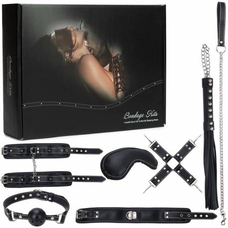 KIT Bondage com 7 peças Couro Sintético - BDSM Bondage Kits