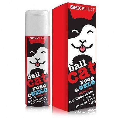 Gel comestivel para Sexo oral BALL CAT - Fogo e Gelo - Sabor Morango - 15g